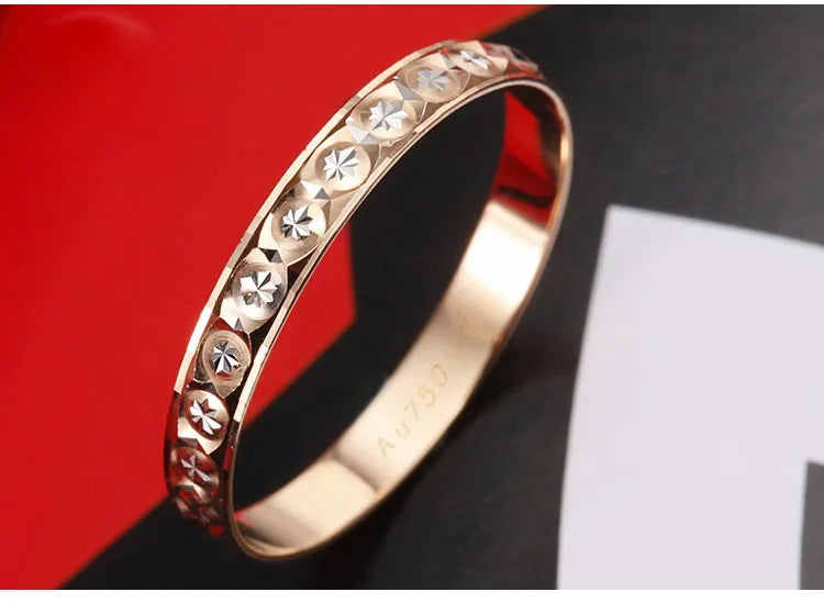 18k Pure Gold Ring Women Rose Engagement Wedding Bands Jewelry Carved Design Real Solid 750