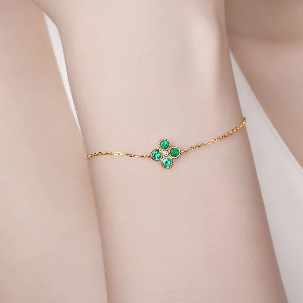 Jewelry 0.53ct Natural Emerald & Diamond 18k Yellow Gold Engagement Chain Bracelet