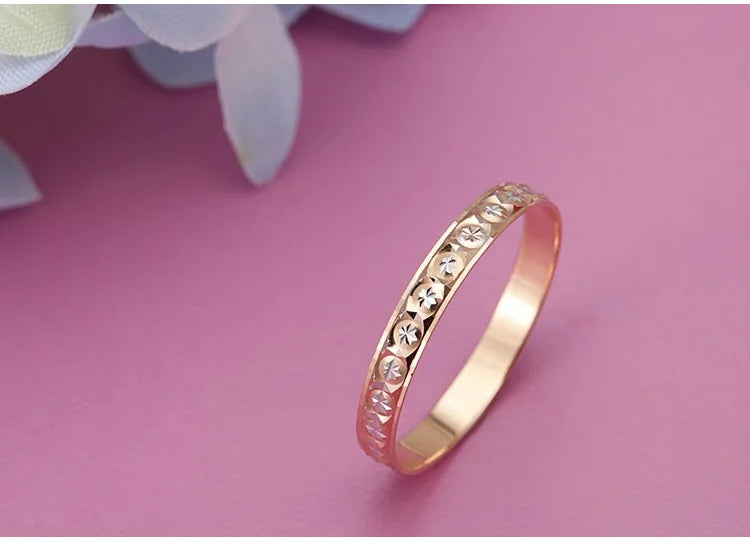 18k Pure Gold Ring Women Rose Engagement Wedding Bands Jewelry Carved Design Real Solid 750