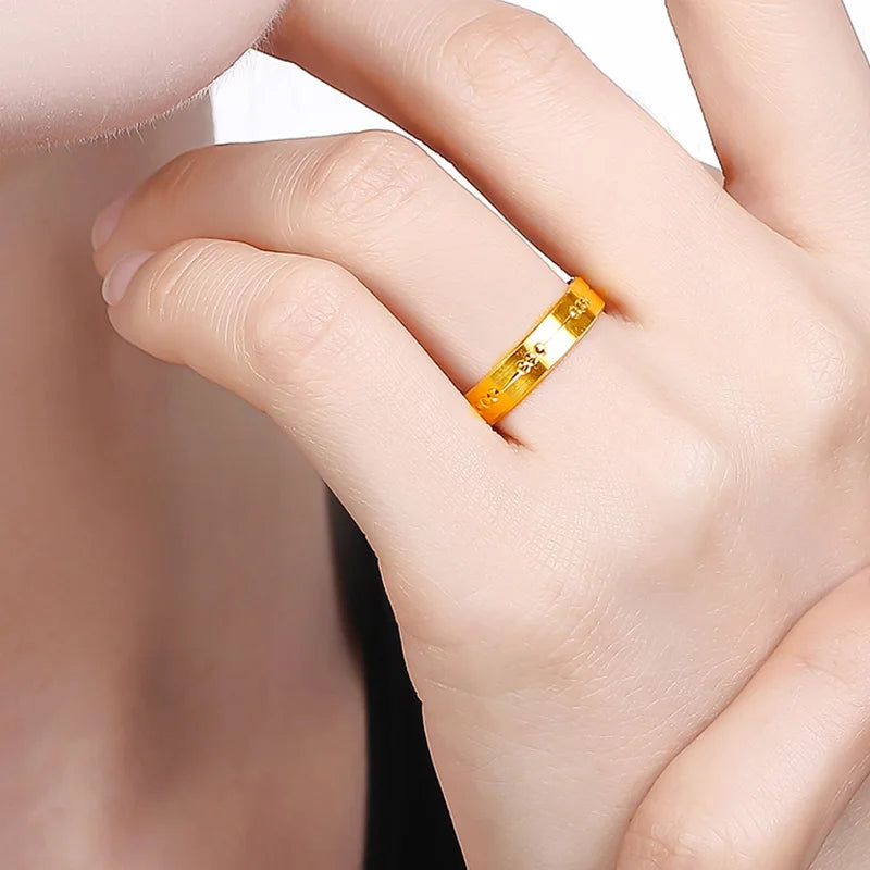 24K Pure Gold Ring Real AU 999 Solid Gold Rings Good Shiny Glossy Trendy Classic Party Fine Jewelry Love Couples