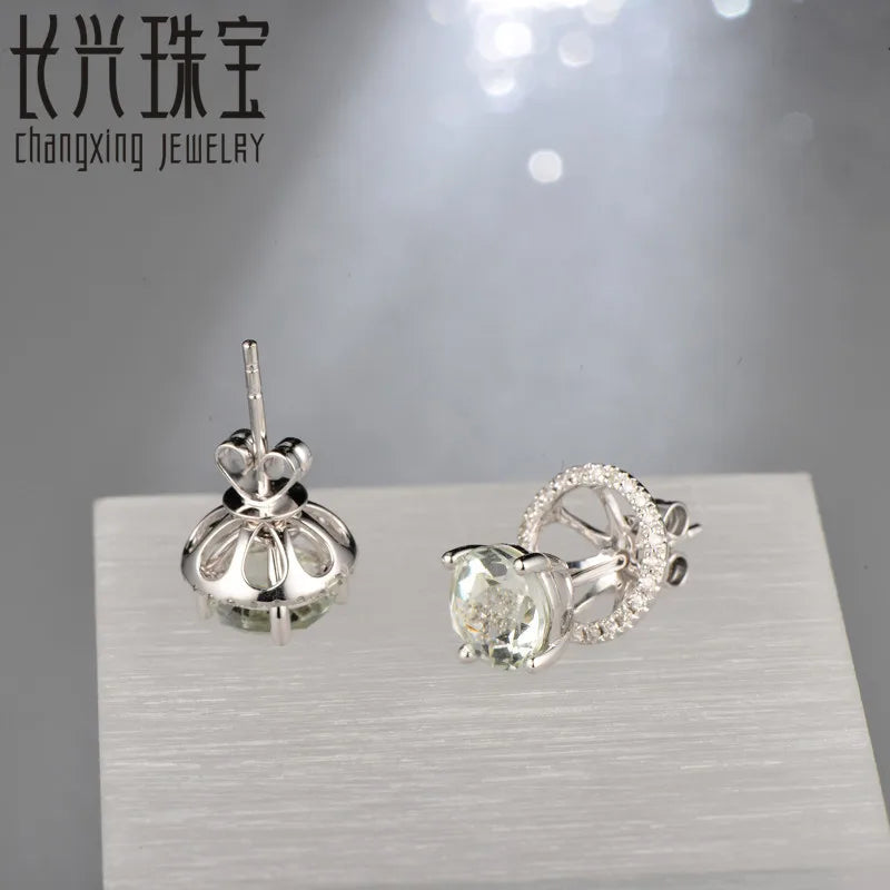 Jewelry 18KT White Gold 6x8mm Oval Cut 2.16ct Pink Tourmaline & 0.30ct Diamond Engagement Earrings