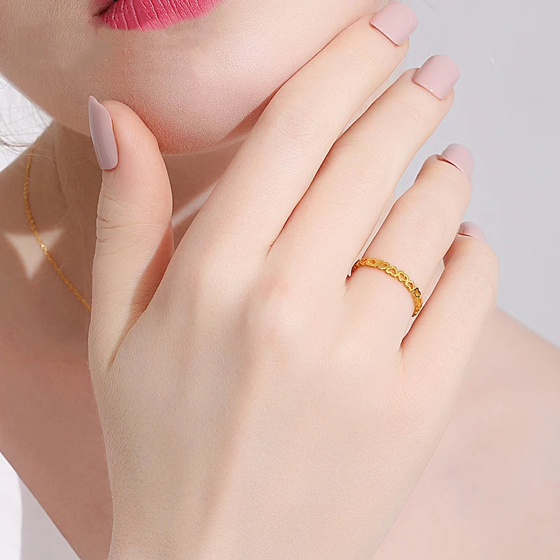24K Pure Gold Ring Real AU 999 Solid Gold Rings Shiny Heart Beautiful Upscale Trendy Classic Jewelry