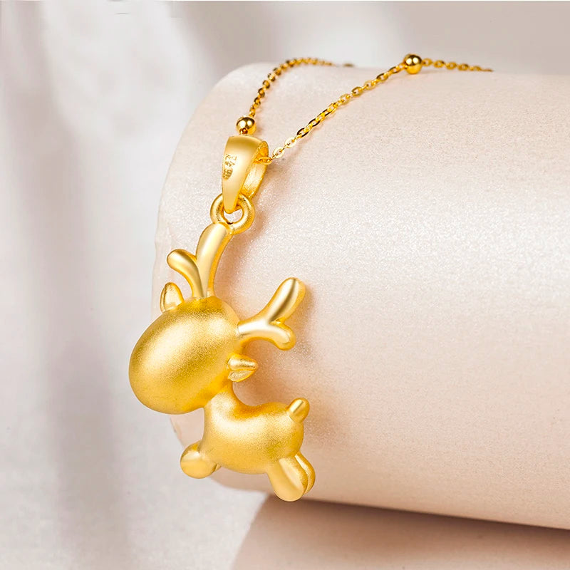 24K Yellow Gold Pendant High Quality 3D 999 Yellow Gold Fawn Necklace Pendant