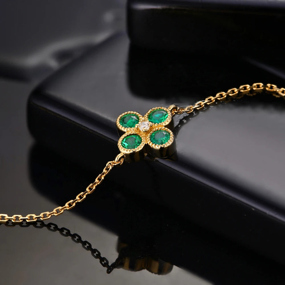 Jewelry 0.53ct Natural Emerald & Diamond 18k Yellow Gold Engagement Chain Bracelet