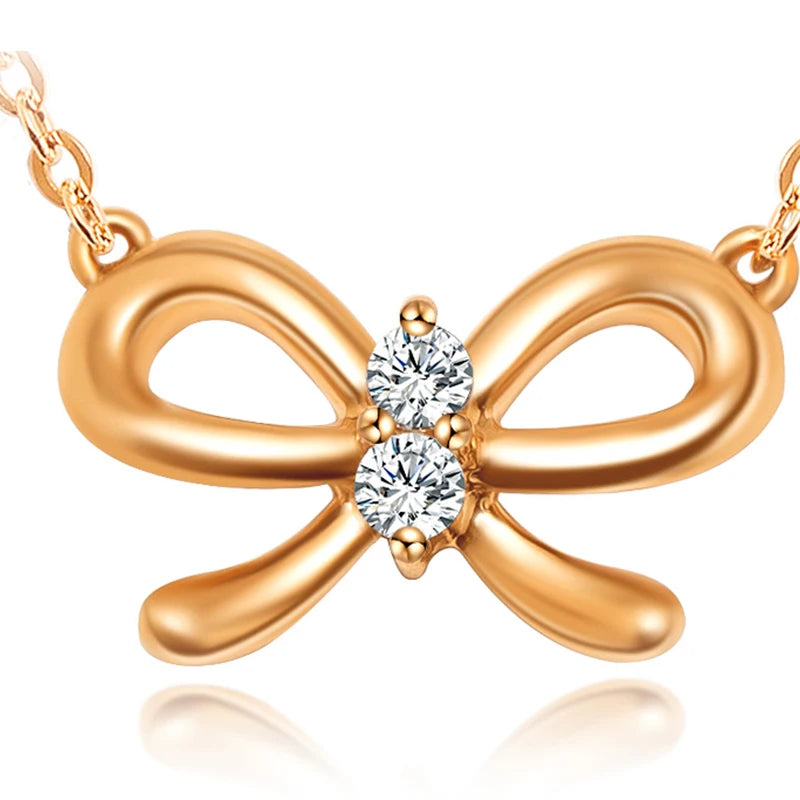 18K Pure Gold Pendant Real AU 750 Solid Gold Charm Good Nice Bow Tie Diamond Upscale Trendy Party Fine Jewelry