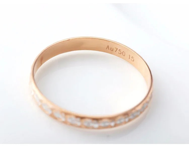 18k Pure Gold Ring Women Rose Engagement Wedding Bands Jewelry Carved Design Real Solid 750