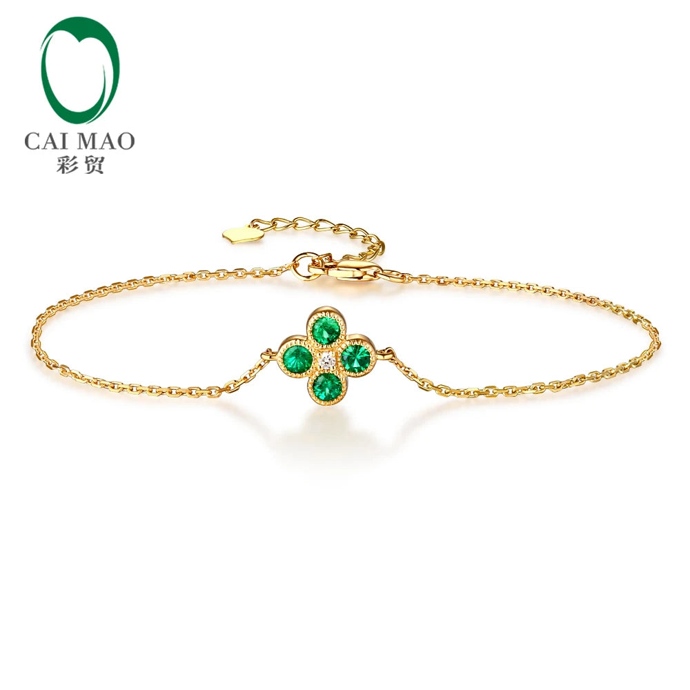 Jewelry 0.53ct Natural Emerald & Diamond 18k Yellow Gold Engagement Chain Bracelet