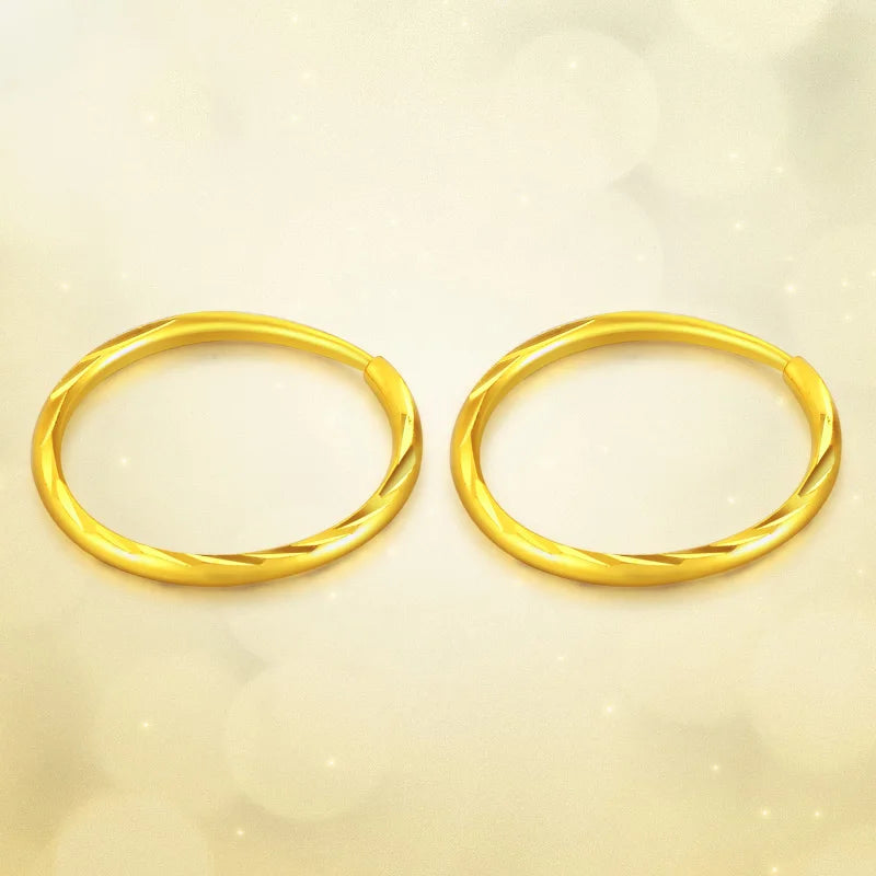 24k Pure Gold Hoop Earrings Classic Wild Generous Fine Round Women Female Lady Miss 2023 New Hot Sale Trendy 999 Real Gold