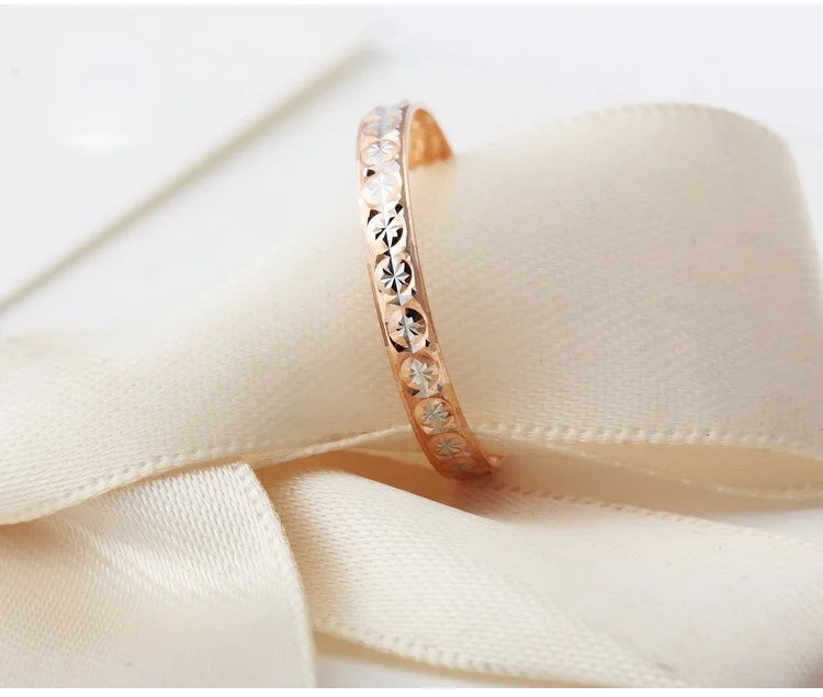 18k Pure Gold Ring Women Rose Engagement Wedding Bands Jewelry Carved Design Real Solid 750
