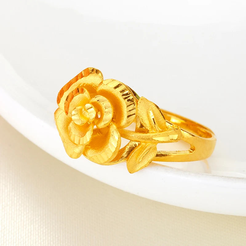 24K Pure Gold Ring Real AU 999 Solid Gold Nice Elegant Charming Rose Upscale Trendy Classic Fine Jewelry