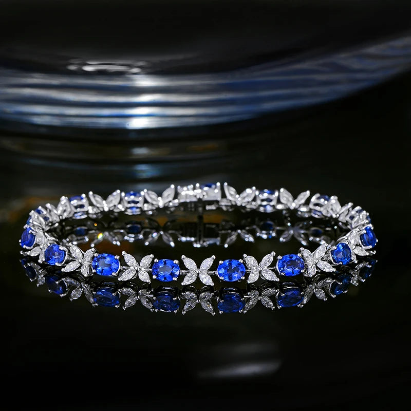 6.97ctw Natural Blue Sapphire and Marquise Diamond 18kt AU750 White Gold Bracelet Fine Jewellery