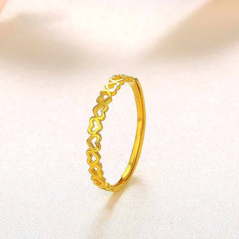 24K Pure Gold Ring Real AU 999 Solid Gold Rings Shiny Heart Beautiful Upscale Trendy Classic Jewelry