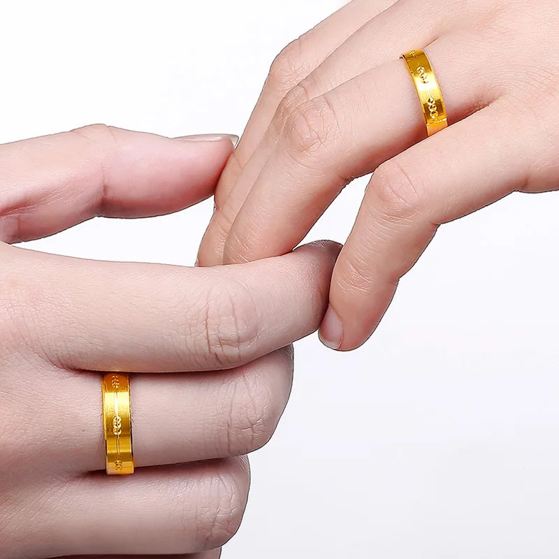 24K Pure Gold Ring Real AU 999 Solid Gold Rings Good Shiny Glossy Trendy Classic Party Fine Jewelry Love Couples