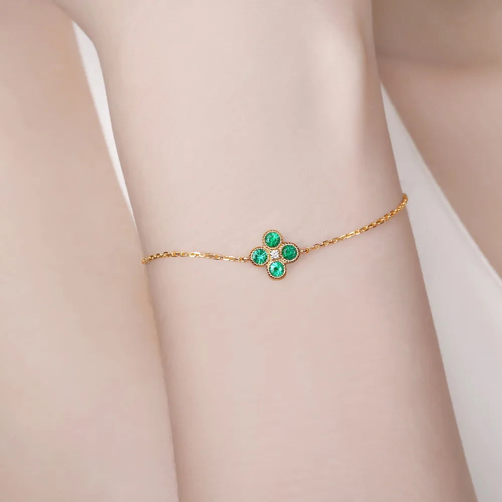 Jewelry 0.53ct Natural Emerald & Diamond 18k Yellow Gold Engagement Chain Bracelet