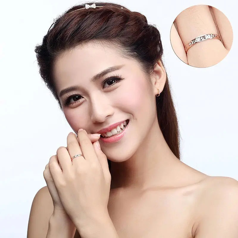 18k Pure Gold Ring Women Rose Engagement Wedding Bands Jewelry Carved Design Real Solid 750