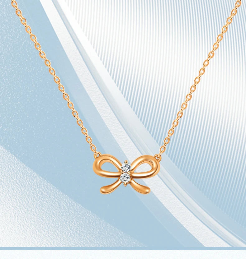 18K Pure Gold Pendant Real AU 750 Solid Gold Charm Good Nice Bow Tie Diamond Upscale Trendy Party Fine Jewelry
