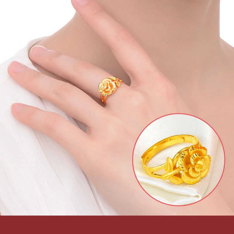 24K Pure Gold Ring Real AU 999 Solid Gold Nice Elegant Charming Rose Upscale Trendy Classic Fine Jewelry