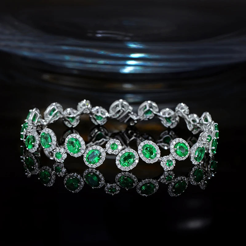 6.35ctw Natural Emeralds Bracelet H SI Full Cut Diamond 18kt Gold Gemstone for Anniversary Fine Jewellery