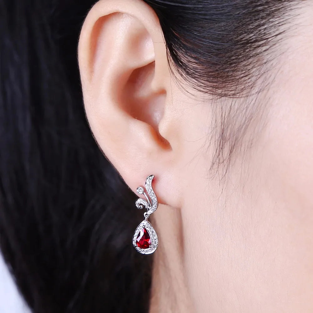18KT White Gold 4x6mm Pear Cut 0.86ct Ruby & 0.29ct Diamond Engagement Earrings
