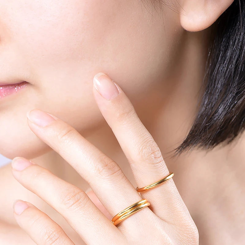 24k Gold Pure Yellow Circle Ring Smooth Surface Fashion Simple Classic Jewelry Gift For Women Men AU999 Solid