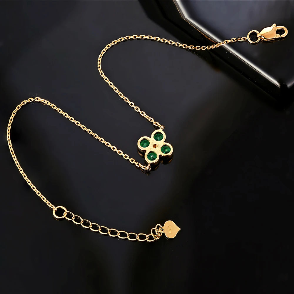 Jewelry 0.53ct Natural Emerald & Diamond 18k Yellow Gold Engagement Chain Bracelet