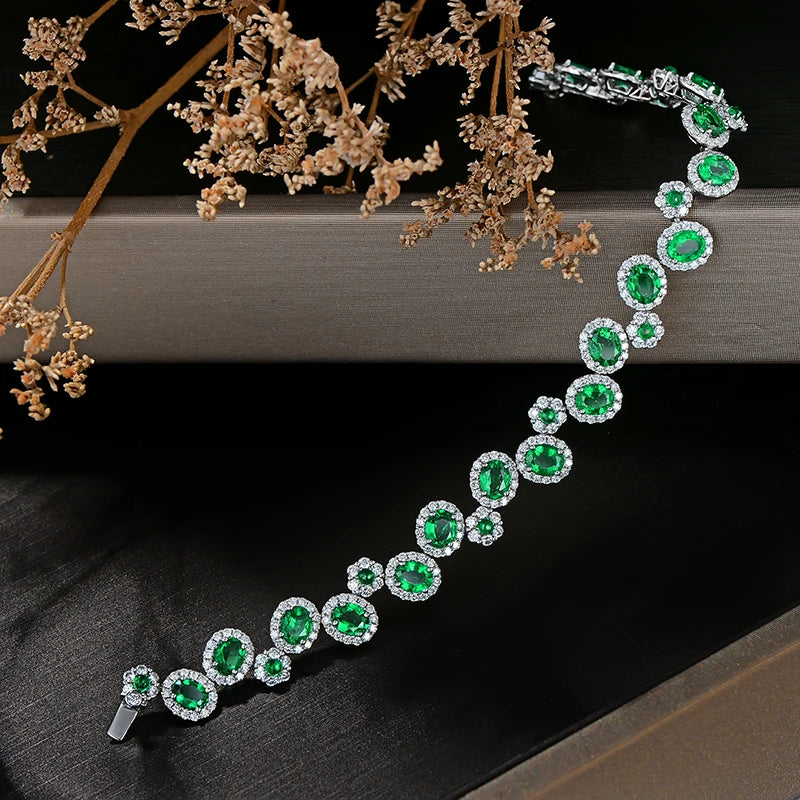 6.35ctw Natural Emeralds Bracelet H SI Full Cut Diamond 18kt Gold Gemstone for Anniversary Fine Jewellery