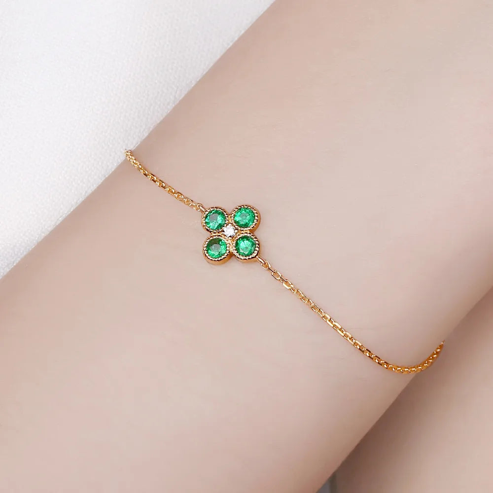 Jewelry 0.53ct Natural Emerald & Diamond 18k Yellow Gold Engagement Chain Bracelet