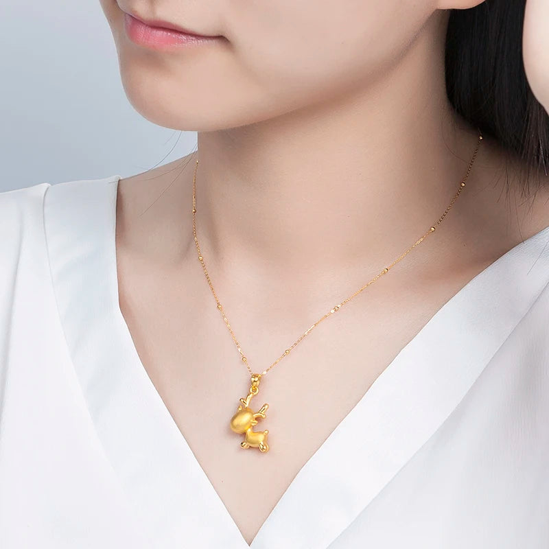 24K Yellow Gold Pendant High Quality 3D 999 Yellow Gold Fawn Necklace Pendant