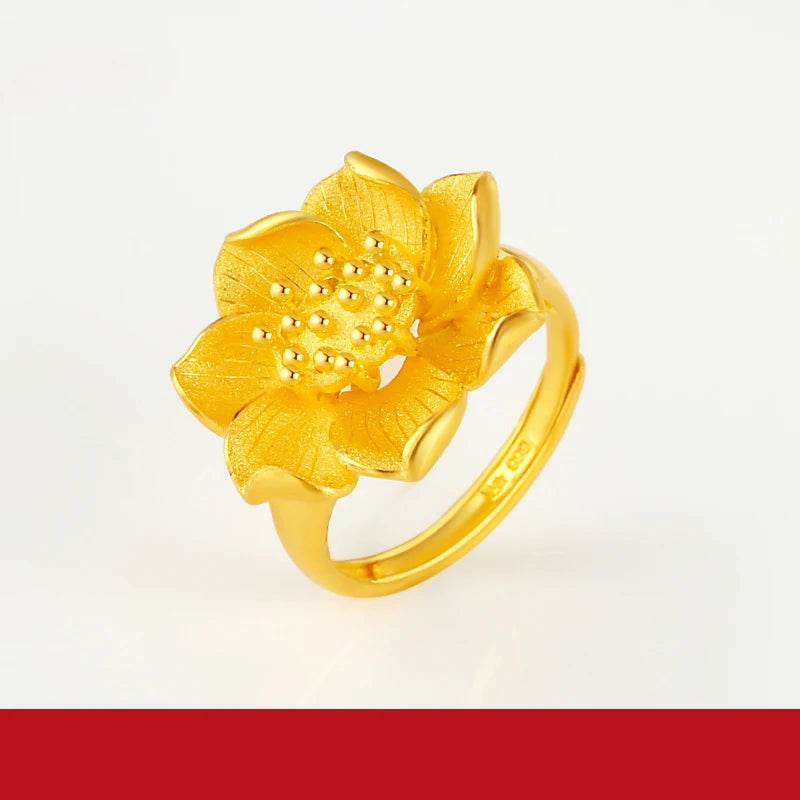 24K Pure Gold Ring Real AU 999 Solid Gold Rings Elegant Shiny Beautiful Upscale Trendy Classic Jewelry