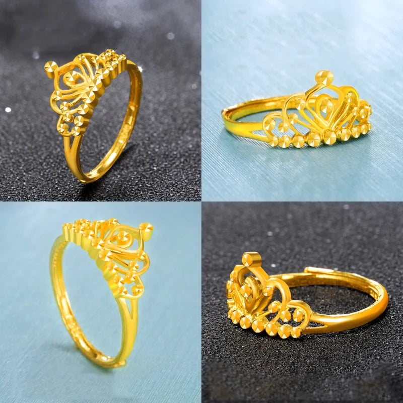 24K Pure Gold Ring Real AU 999 Solid Gold Rings Trendy Beautiful Crown Nice Upscale Classic Fine Jewelry