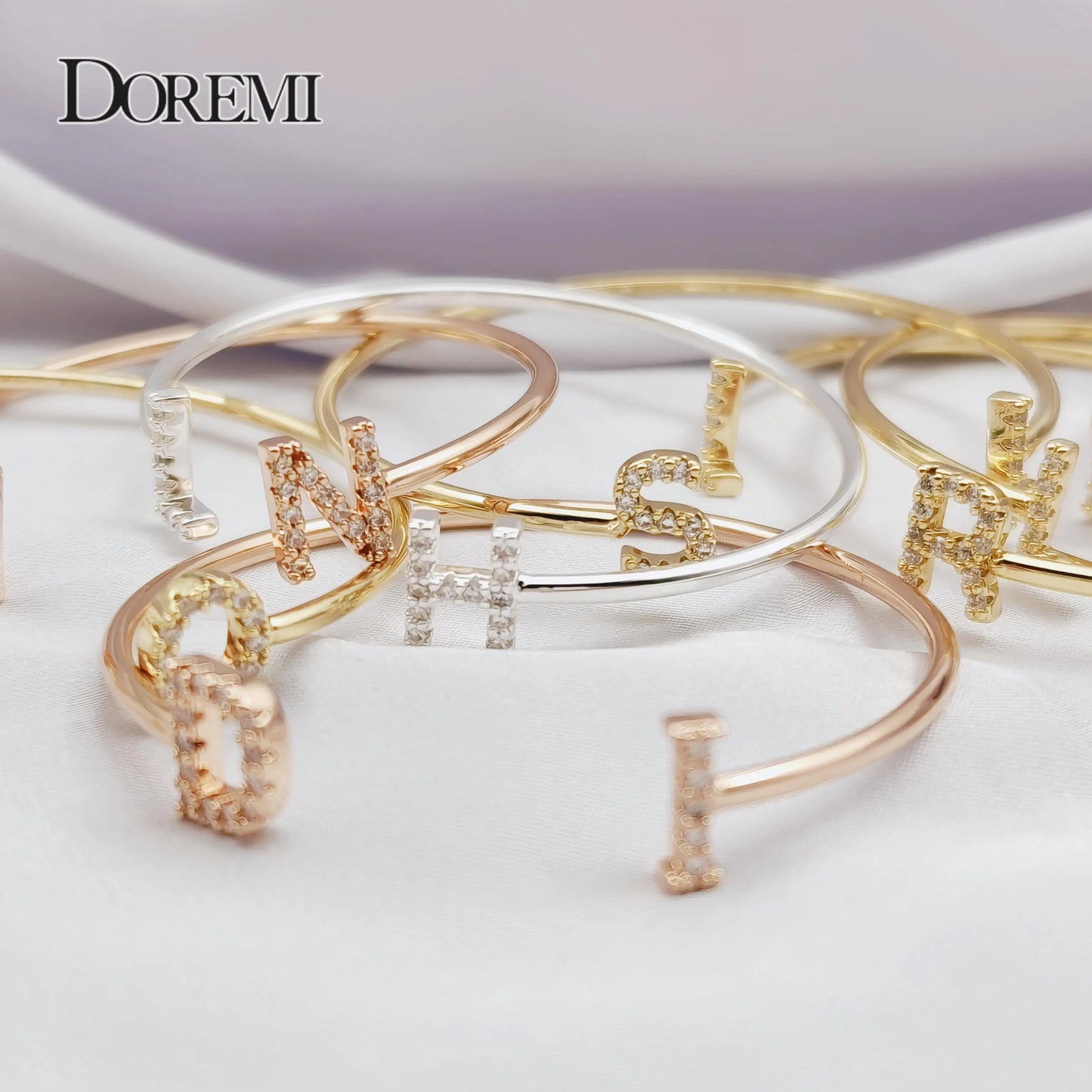 Custom Letter Bracelet Baby bangle Zirconia Pave Setting Initial bracelet Child & Adult size for Unique Cuff Jewelry