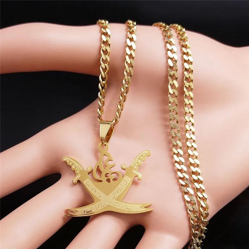 Collier rétro arabe Imam Ali Sword Muslim Islam Knife Chain Colliers Collier en acier inoxydable Hommes / Femmes Couleur or Bijoux N3435S05
