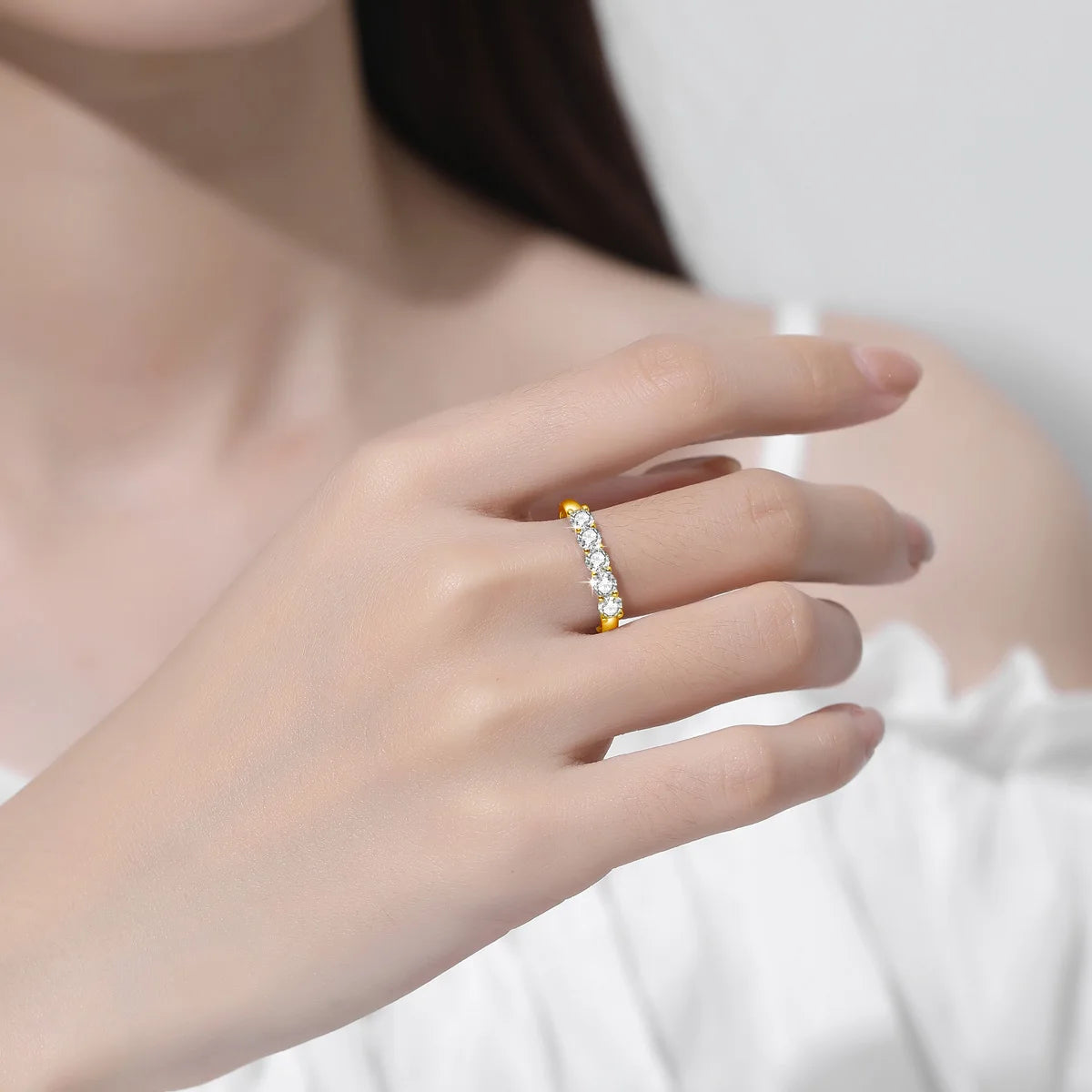 Original Solid 18K Gold Moissanite Ring For Women 5 Stone AU 750 Luxury Wedding Jewelry With Stamp Gift Female