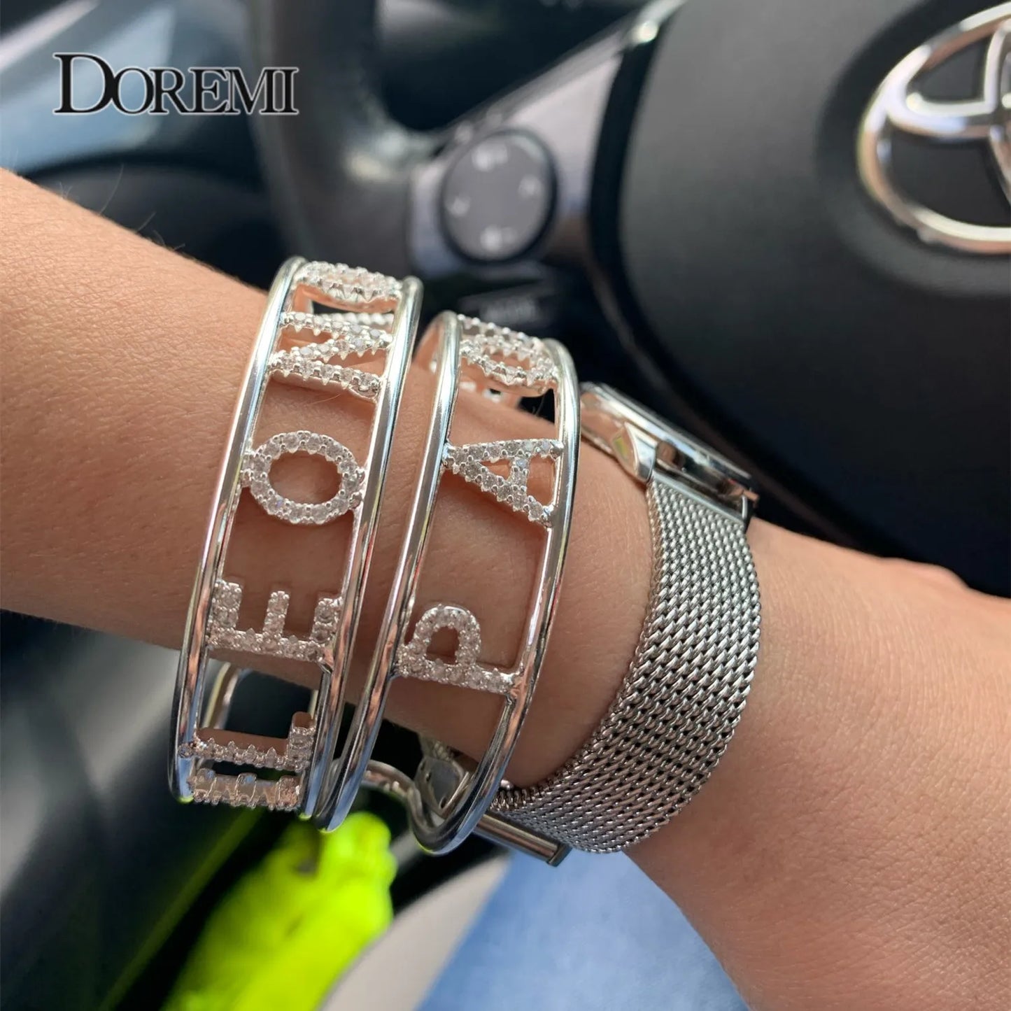 Crystal Hollow Name Bangle with stone Bar Bracelet Custom Name Personalized Bracelets Rhinestone for Actual Pictures