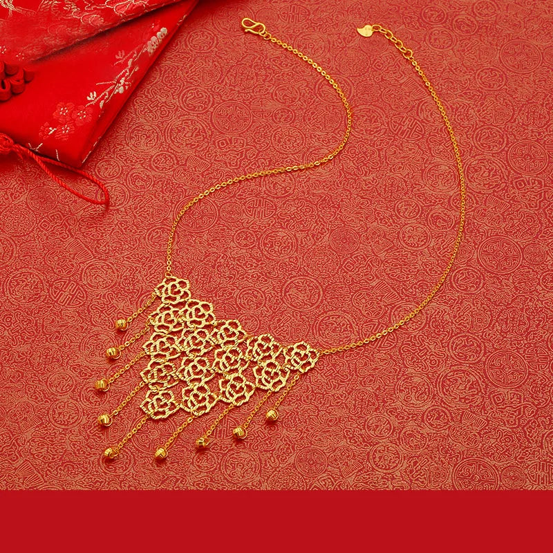 24K Pure Gold Necklace Real AU 999 Solid Gold Chain Beautiful Upscale Trendy Classic Party Fine Jewelry