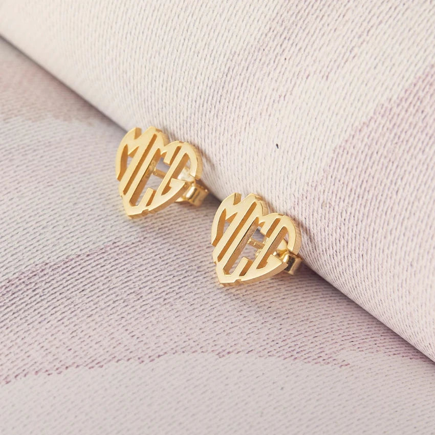 Monogram Earrings Customized Jewelry Stainless Steel Round Heart Initials Personalized Stud Earrings Women Fashion