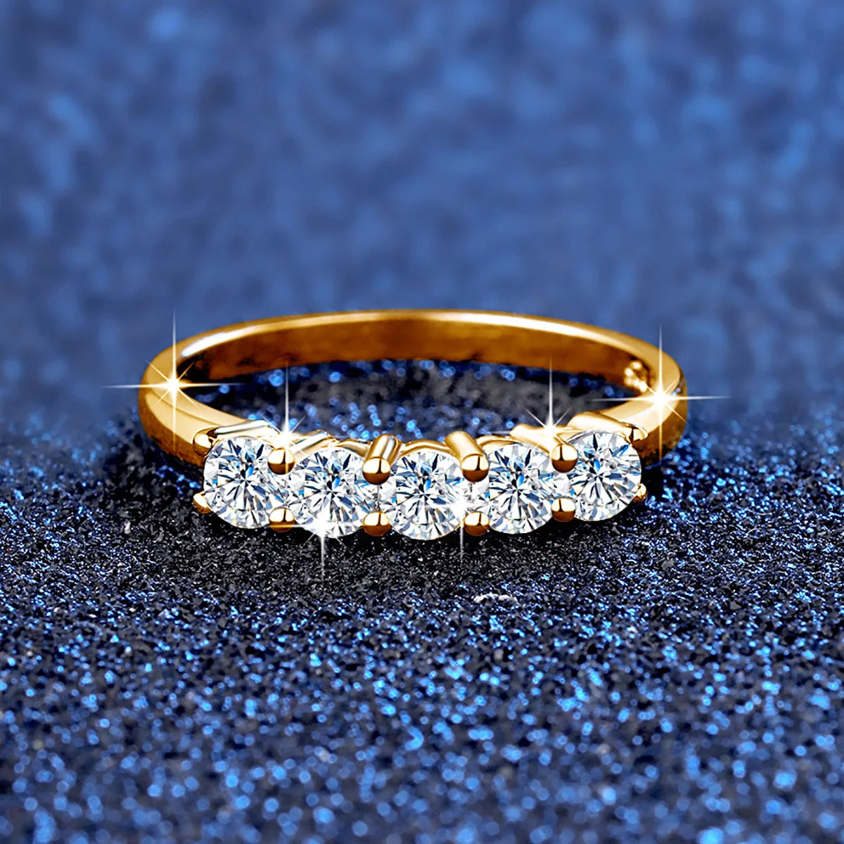 Original Solid 18K Gold Moissanite Ring For Women 5 Stone AU 750 Luxury Wedding Jewelry With Stamp Gift Female