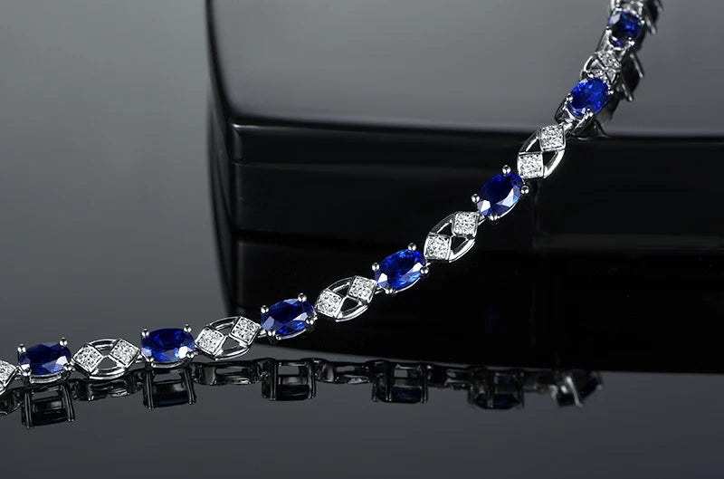 Natural sapphire 18k Pure Gold Female Bracelets Fine Jewelry Gift Girl Thin Trendy Solid 750 Real Bangle Party Good Nice