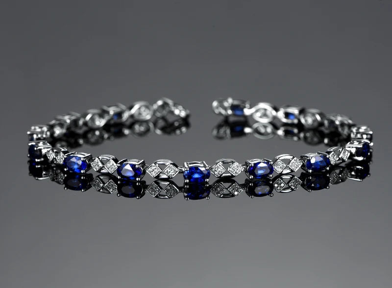 Natural sapphire 18k Pure Gold Female Bracelets Fine Jewelry Gift Girl Thin Trendy Solid 750 Real Bangle Party Good Nice