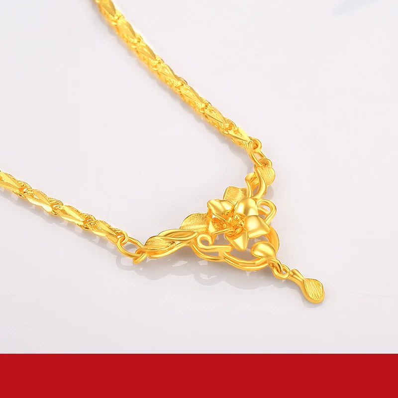 24K Pure Gold Necklace Real AU 999 Solid Gold Chain Beautiful Classic Party Fine Jewelry