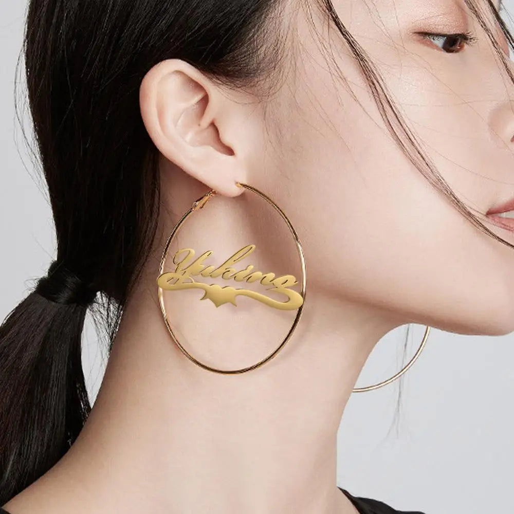 Lucktune Custom Name Hoop Earrings Stainless Steel Personalized Letter Nameplate Circle Earrings for Women Fashion Party Jewelry