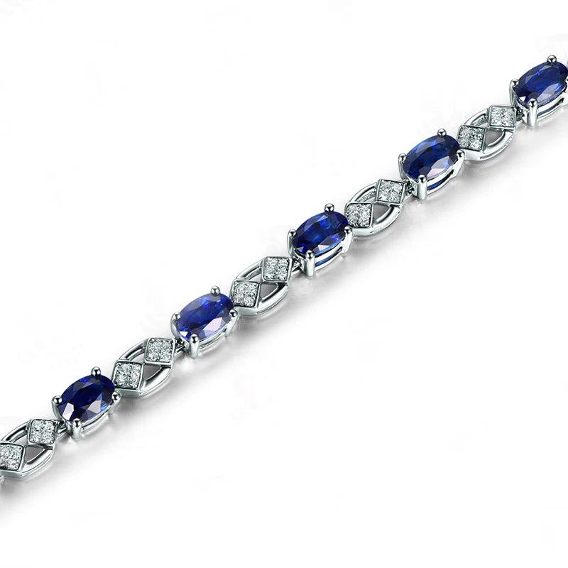 Natural sapphire 18k Pure Gold Female Bracelets Fine Jewelry Gift Girl Thin Trendy Solid 750 Real Bangle Party Good Nice
