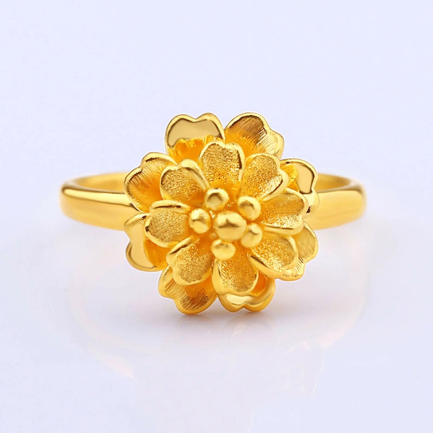 Genuine Pure 999 24K Yellow Gold Ring 3D Women Blooming Flower RING Best Gift US Size:4-8.5