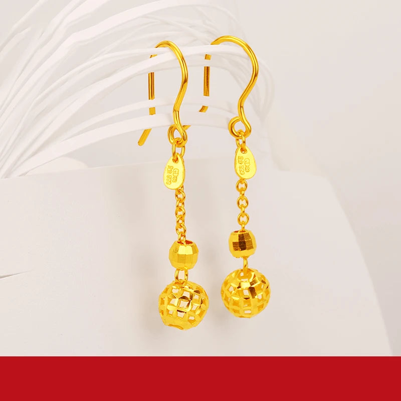 24K Pure Gold Earring Real AU 999 Solid Gold Earrings Good Tassel Upscale Trendy Fine Jewelry