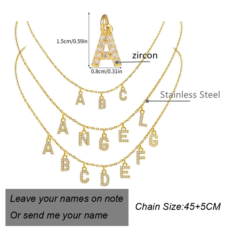 Collier personnalisé avec nom DIY pour femme, pendentif en zircon, en acier inoxydable, breloques de déclaration initiales