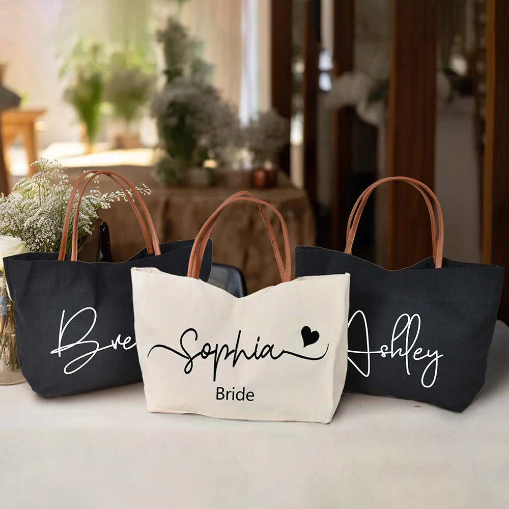 Personalized Canvas Travel Tote Bag, Bridal Beach Bag, Wedding Bachelorette Party Favors, Custom Bridesmaids Gift, Burlap Tote