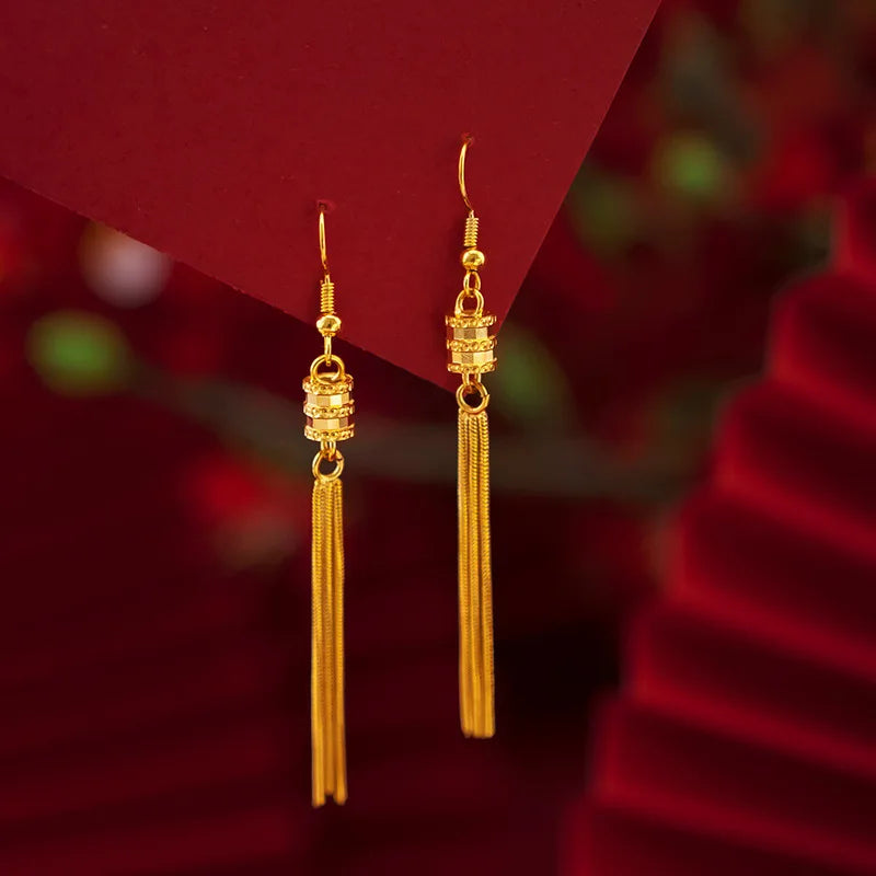 High quality womens gold 999 earrings small waist tassel 24k four-leaf clover gemstone earrings AU750 fashion trend pure gold