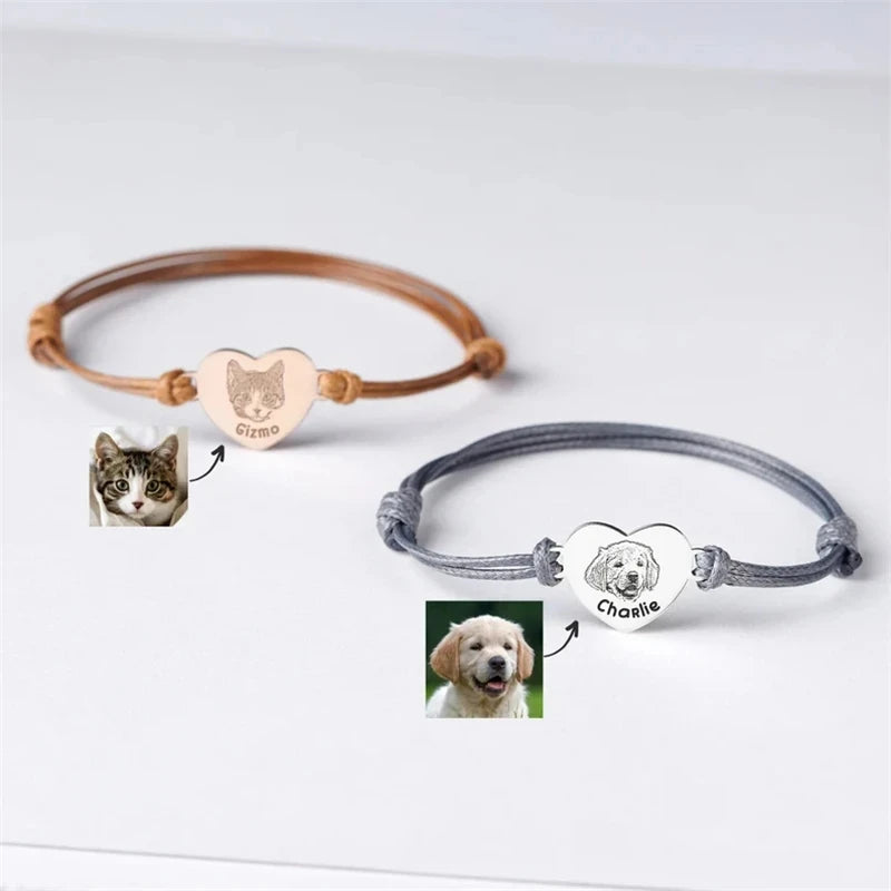 Bracelets personnalisés avec portrait d'animal de compagnie pour femmes, photo de chien personnalisée, bracelet réglable en acier inoxydable pour amoureux des animaux de compagnie, bijoux cadeau