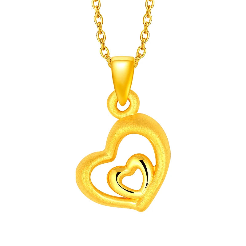 Solid 999 24K Yellow Gold Pendant 3D Gold Heart Necklace Pendant