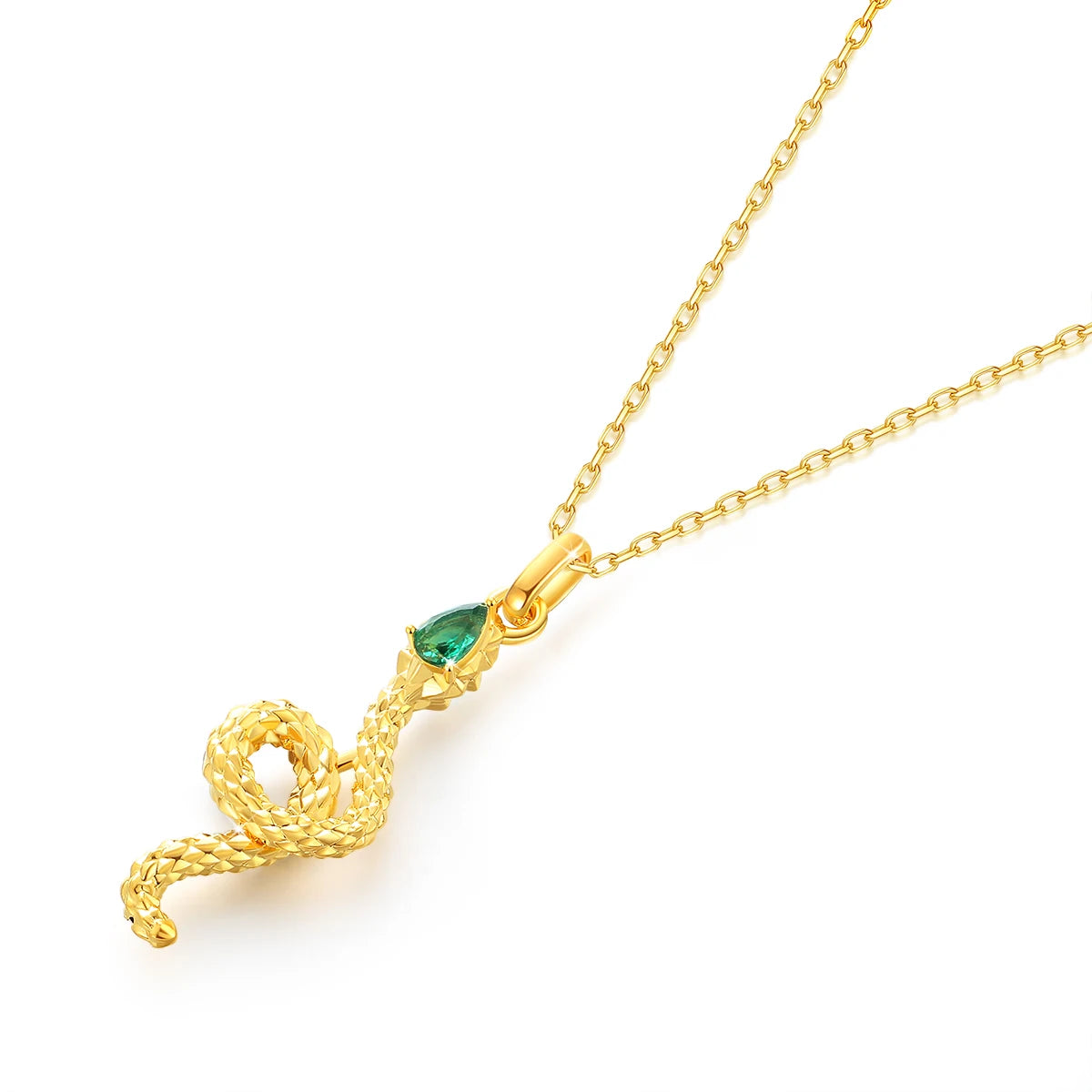 Design 18K Genuine Gold Snake Necklace Natural Diopside Pendant Exquisite Jewelry for Women Anniversary Gift